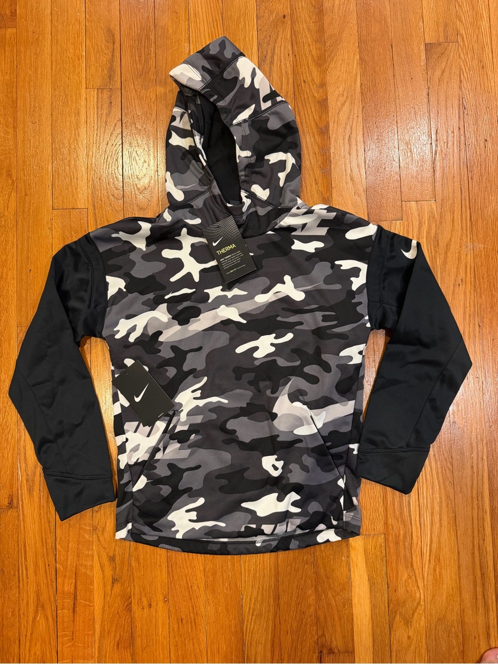 Nike Kids' Black & Gray Camo Therma-Fit Hoodie NWT